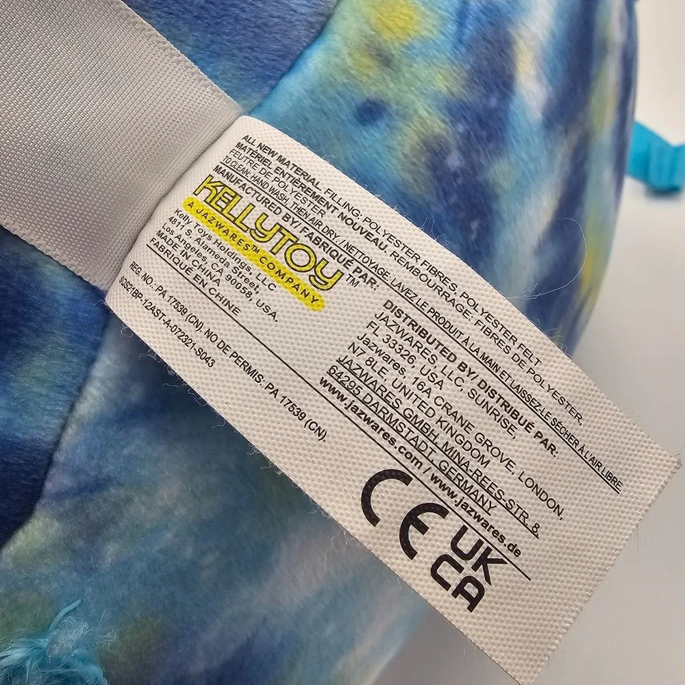 Squishmallows Luther Blue Tie Dye Shark Plush Backpack Adjustable Straps 12 in